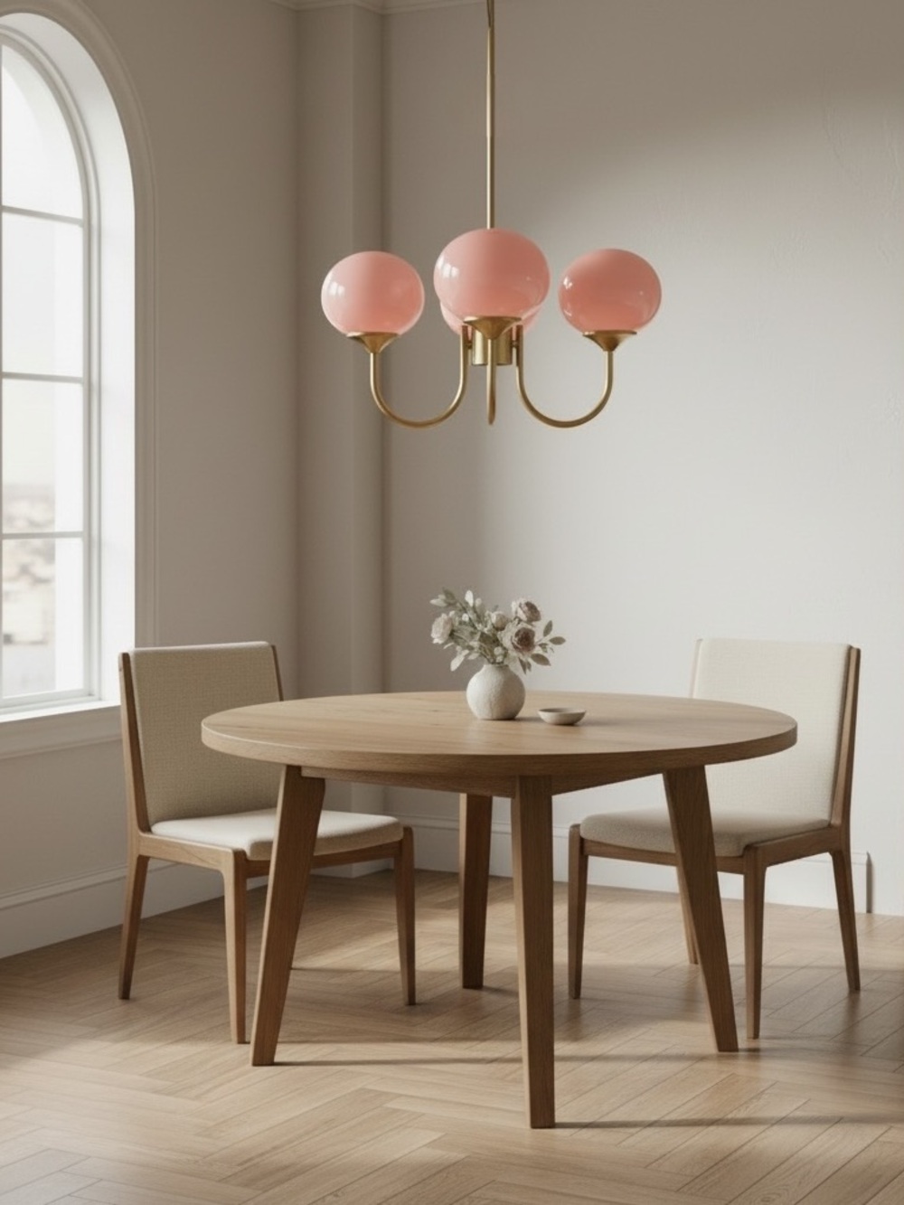 NEW Anthro Mid-century Chandelier Pink Gold 3 Bulb Pendant Light Ceiling Fixture